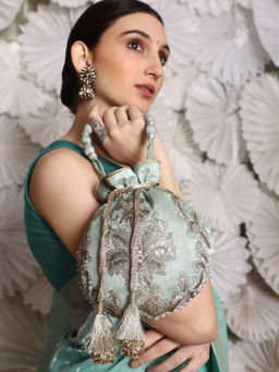 MasQ - Womens Embellished Green Potli Bag