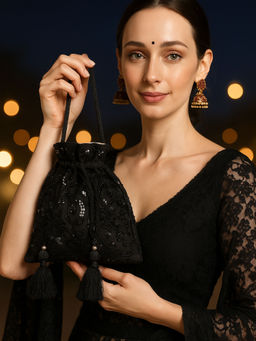 MasQ - Womens Embellished Black Potli Bag