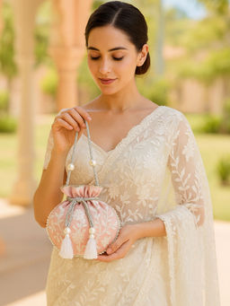 MasQ - Womens Embroidered Pink Potli Bag (S)