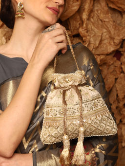 MasQ - Womens Embellished Beige Potli Bag