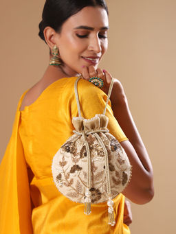 MasQ - Womens Embellished Beige Potli Bag