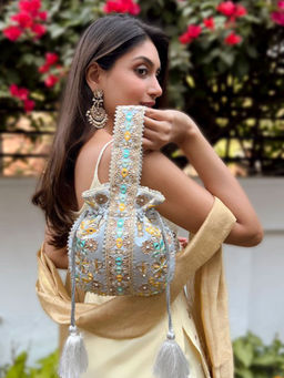 MasQ - Womens Embellished Grey Potli Bag