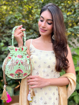 MasQ - Womens Embroidered Green Potli Bag