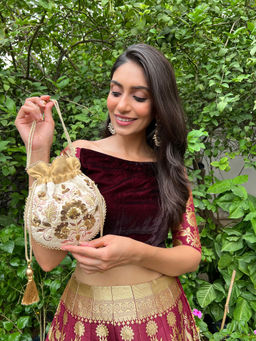 MasQ - Womens Embroidered Beige Potli Bag (Pack of 2)