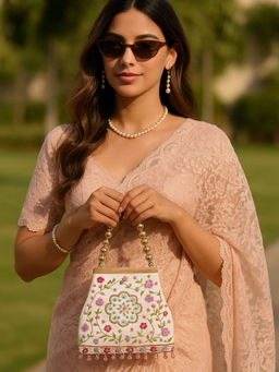 MasQ - Womens Embroidered White Potli Bag