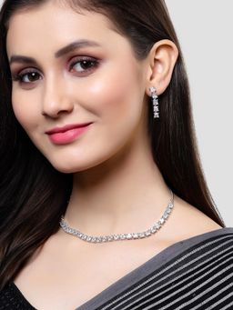 Karatcart - Silver Tone Cubic Zirconia Studded Necklace Set for Women