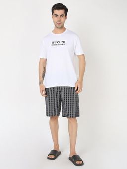 R&B - White Men Checks Half Sleeves Night Suit