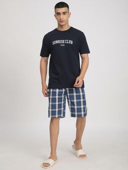 R&B - Blue Men Printed Half Sleeves Night Suit