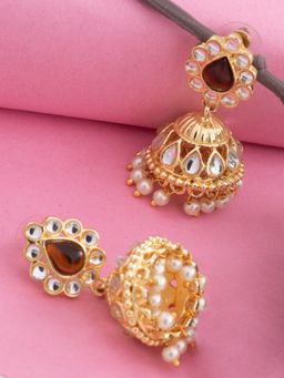 Estele - Gold Plated Aesthetic Amber Kundan Jhumkis with Pearl for Women