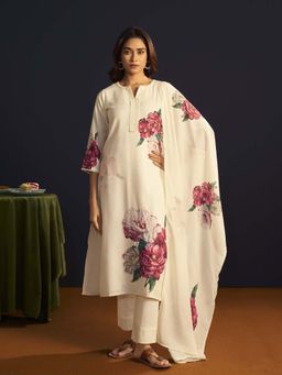 Autumnlane - Itrh Carnation Cotton Linen Kurta with Pant & Dupatta