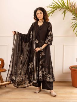 Autumnlane - Karen Carbon Cotton Kurta with Palazzo & Dupatta