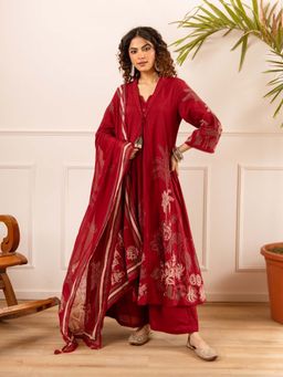 Autumnlane - Karen Melon Cotton Kurta with Palazzo & Dupatta