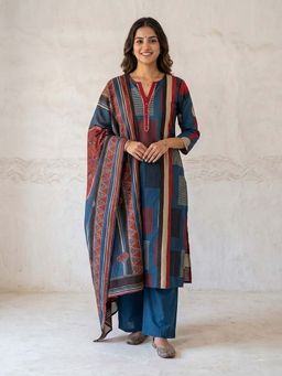 Autumnlane - Swades Berry Printed Cotton Kurta with Pant & Dupatta