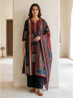 Autumnlane - Swades Ebony Cotton Printed Kurta with Pant & Dupatta