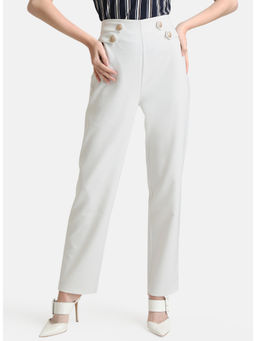 Kazo - White Straight Fit Trousers With Tab Detail