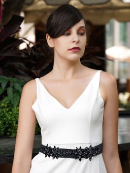 Odette - Black Elasticated Belt with Black Stones