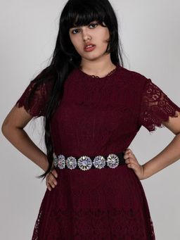 Odette - Black Elasticised Glittery Gem Waist Belt