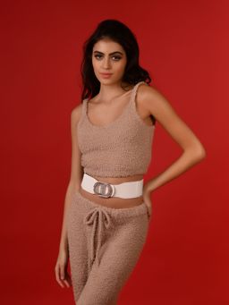 Odette - White Elastane & Faux Leather Belt