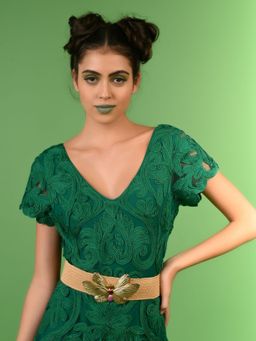 Odette - Beige Elastane Embellished Belt