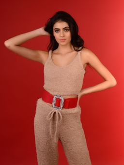 Odette - Hi-Fashion Red Broad Elastane Embellished Belt