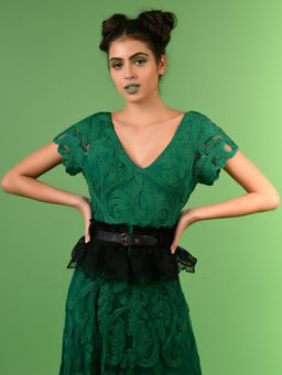 Odette - Hi-Fashion Black Ruched Lace Belt with Buckle