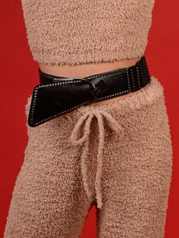 Odette - Black Faux Leather Belt Embellished with Metal Details