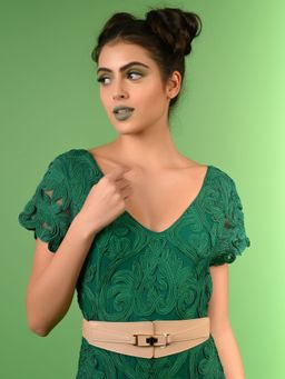 Odette - Beige Elastane & Faux Leather Belt