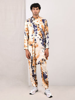 Bohame - Fredrick Blue And Mustard Pleated Kurta (set Of 2)