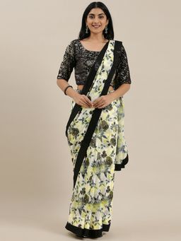 Ethnovog - Multi-Color Georgette Saree with Black Embellished Unstitched Blouse