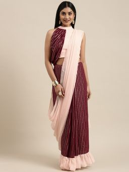 Ethnovog - Multi-Color Georgette Saree with Multi-Color Embellished Unstitched Blouse