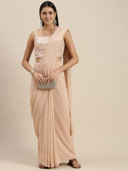 Ethnovog - Peach Georgette Saree with Peach Embellished Unstitched Blouse