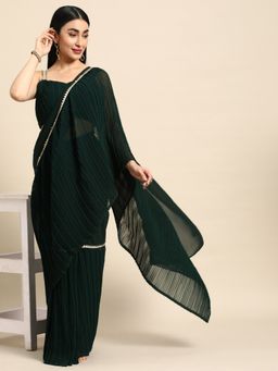 Ethnovog - Green Georgette Saree with Green Embellished Unstitched Blouse