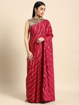 Ethnovog - Maroon Polyester Saree with Wine Thread Work Unstitched Blouse