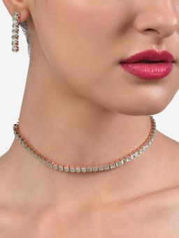 Zaveri Pearls - Green Dazzling Cubic Zirconia Party Bling Necklace & Earring Set-ZPFK14029