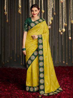 Odette - Mustard Silk Woven Design Saree with Unstitched Blouse