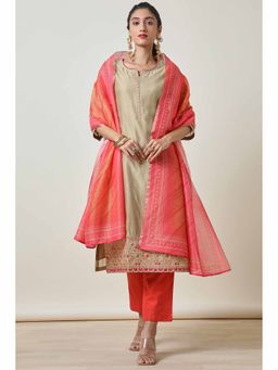 Soch - Women Embroidered Beige Regular Fit Kurta with Pant and Dupatta (Set of 3)