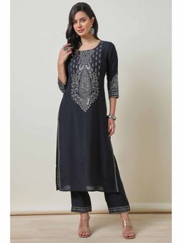 Soch - Women Embroidered Black Regular Fit Kurta with Pant (Set of 2)