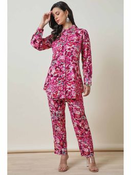 Soch - Women Floral Printed Magenta Regular Fit Co-Ord (Set of 2)