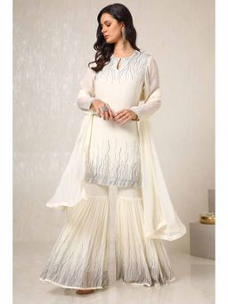 Soch - Women Embellished Off White Regular Fit Kurta with Sharara and Dupatta (Set of 3)