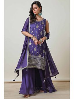 Soch - Women Purple Kurta with Pair Of Unstitched Sleeves, Palazzo and Dupatta (Set of 4)