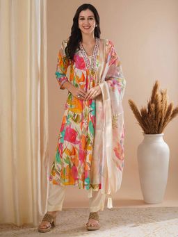 FASHOR - Women Floral Printed Multi-Color A-Line Kurta with Pant and Dupatta (Set of 3)