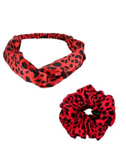 Arendelle - Red Cheetah Print Large Scrunchie and Head Band (Set of 2)