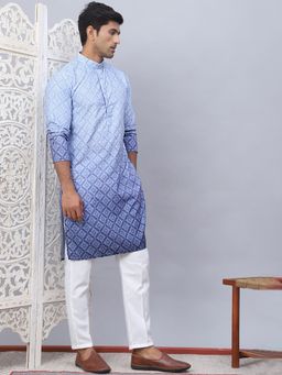 Jompers - Men Blue Ombre Printed Sequined Kurta with Pyjama