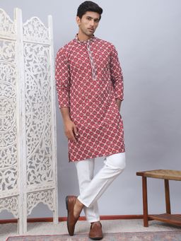Jompers - Men Red Embroidered Kurta with Pyjama