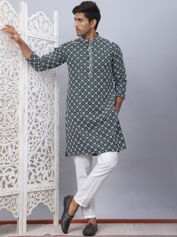 Jompers - Men Green Embroidered Kurta with Pyjama