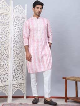 Jompers - Men Pink Printed Embroidered Kurta with Pyjama