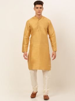 Jompers - Men Gold Dupion Silk Kurta with Churidar