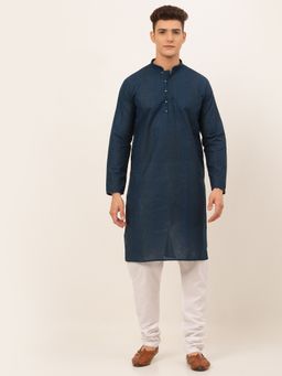 Jompers - Men Teal Embroidered Cotton Kurta with Churidar