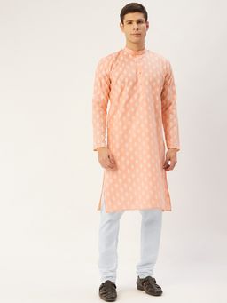 Jompers - Men Peach Cotton Floral Printed Kurta with Churidar