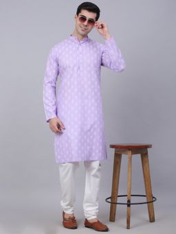 Jompers - Men Lavender Cotton Floral Printed Kurta with Churidar